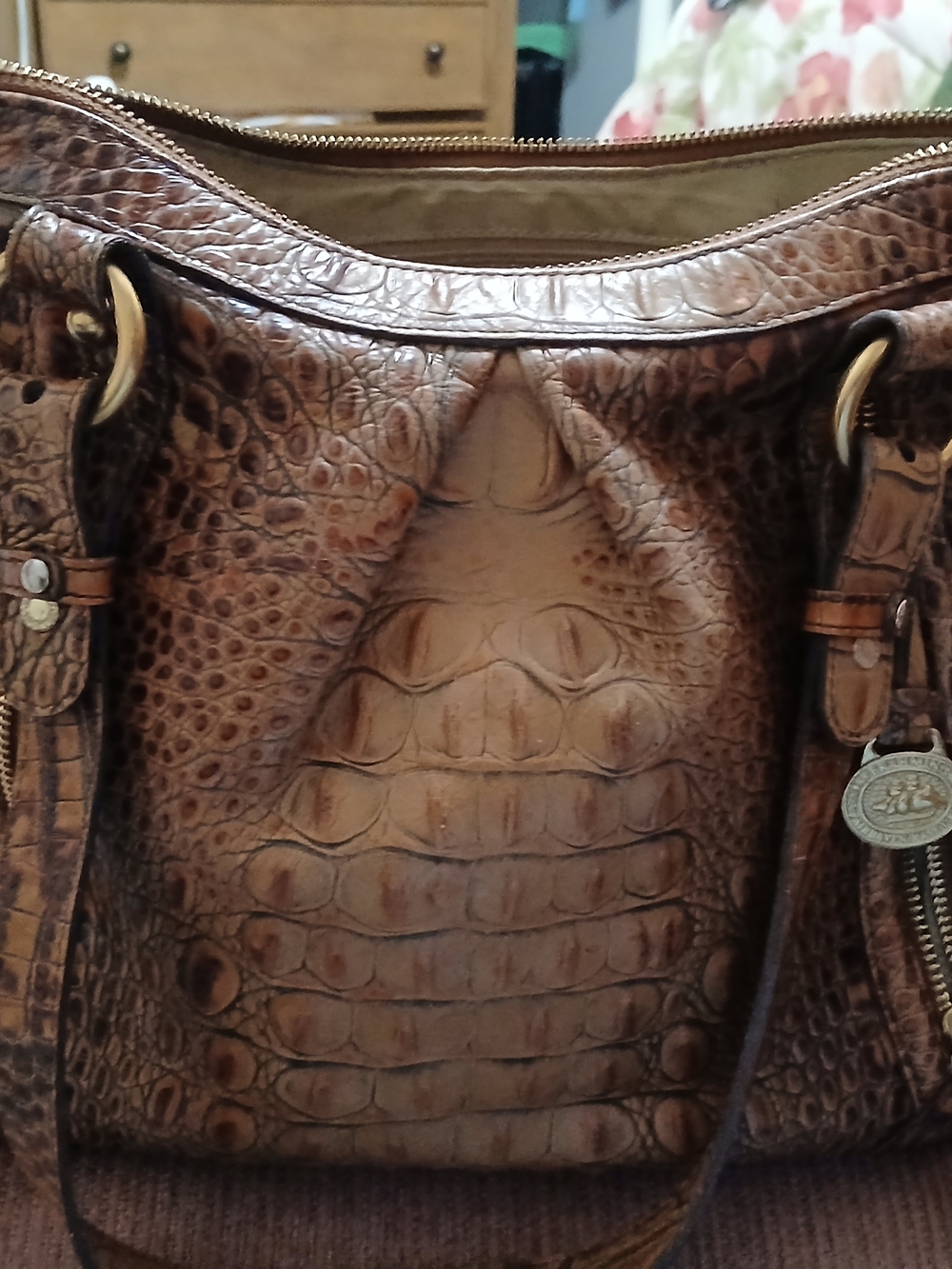 Brahmin Brown Croc-Embossed Satchel